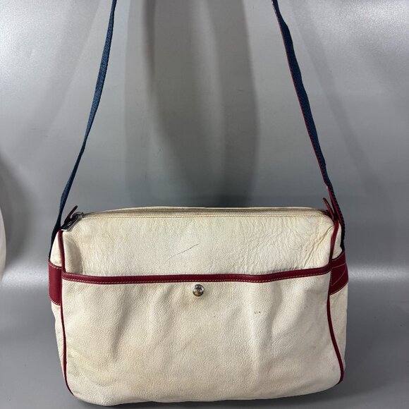Authentic Vintage Gucci Off-White Leather w/ Red Leather Trims Message Bag - Picture 6 of 15